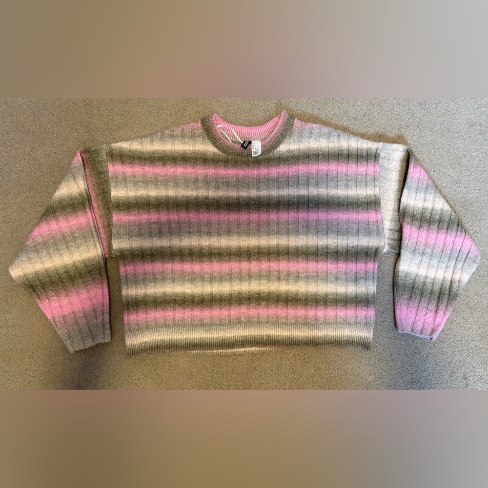 Striped Pink and Gray Women's Sweater